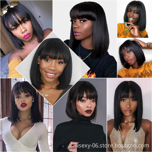 China vendors wholesale cheap natural straight 100% virgin brazilian short bob wigs human hair with bangs
